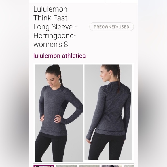 SET Lululemon herringbone black crop wunder under & long sleeve scuba top - Picture 3 of 8